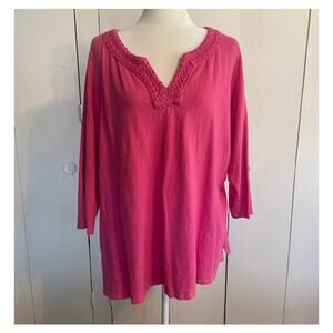 Coldwater Creek Size 2X Women's Pullover Pink Knit Top V-Neck 100% Cotton